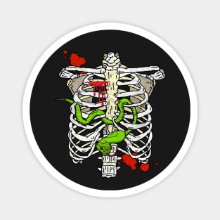 Halloween Skeleton Ribcage and Green Viper Snake Magnet